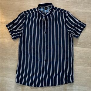 Men's Navy and White Striped Button-Down Shirt